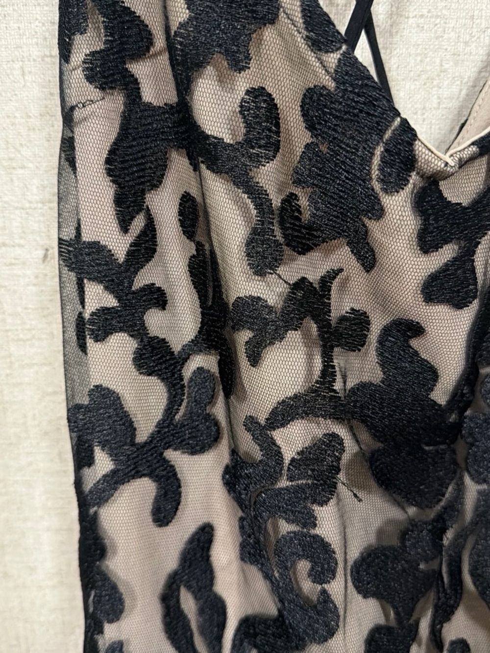 Lovers + Friends Black Lace Overlay on Nude Mini Dress - Picture 4 of 5